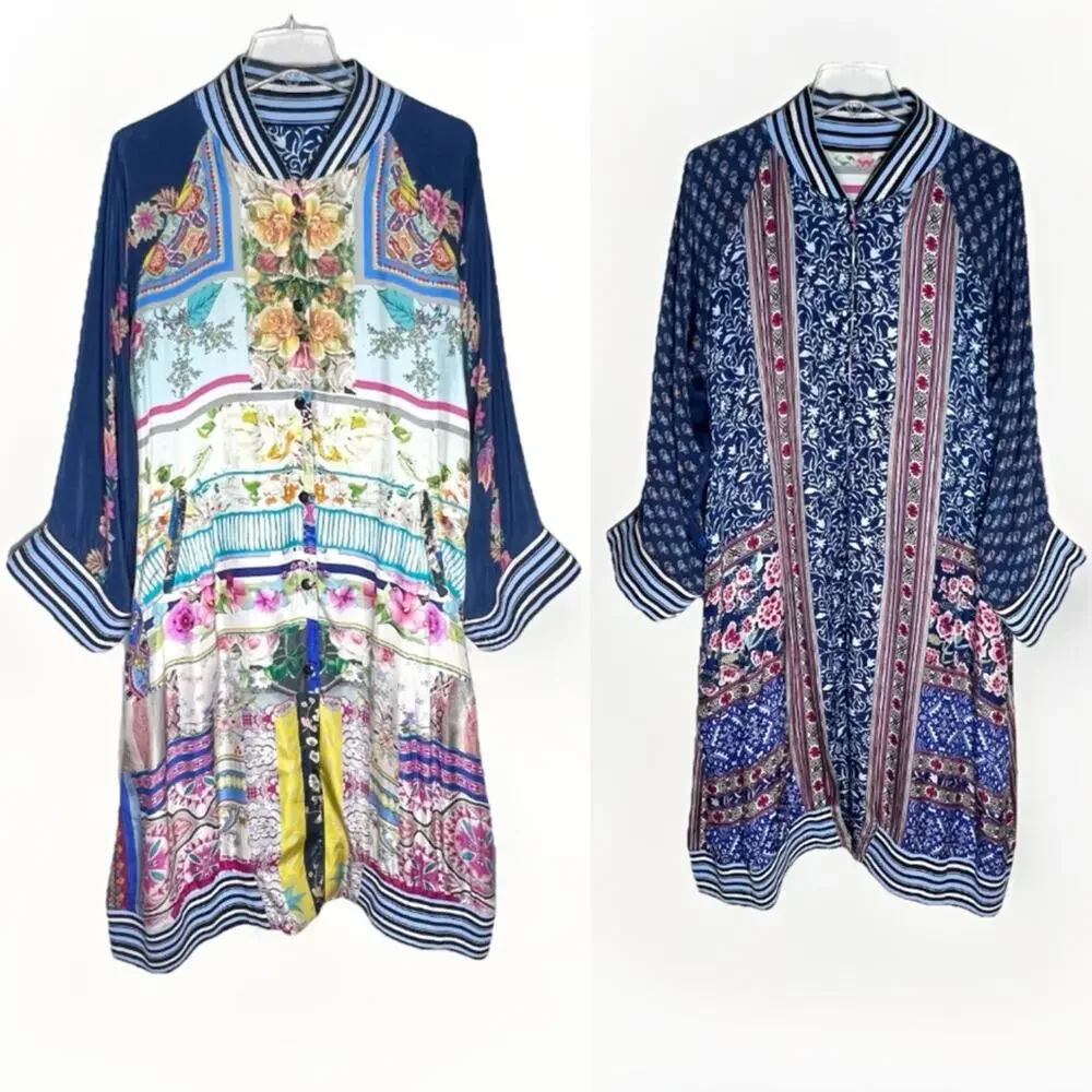Johnny Was Fiori Reversible Silk Kimono Longline Jacket Sz S - Picture 3 of 8